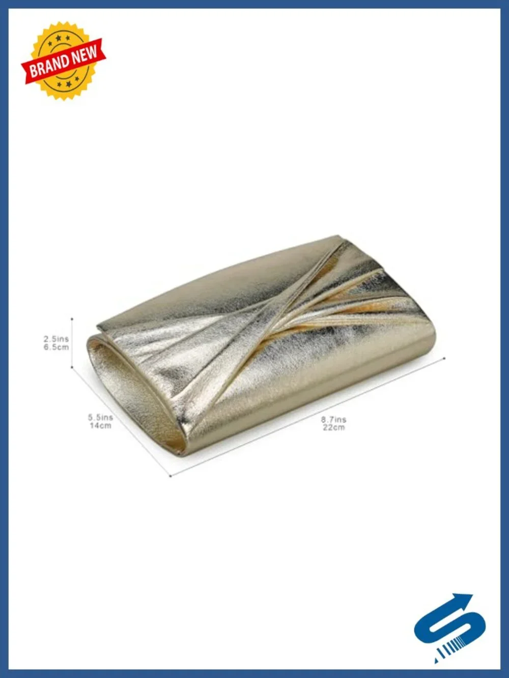 Pleated Metallic Synthetic Evening Clutch with Chain Strap Formal